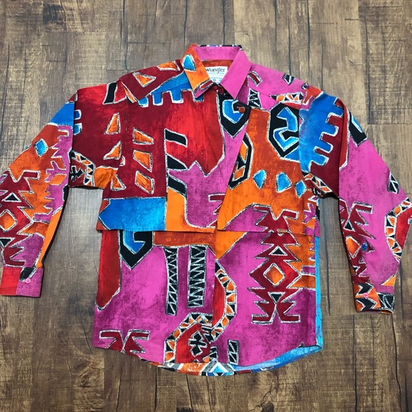 Wrangler Tops - Vintage Wrangler Western Aztec Pattern Button Down